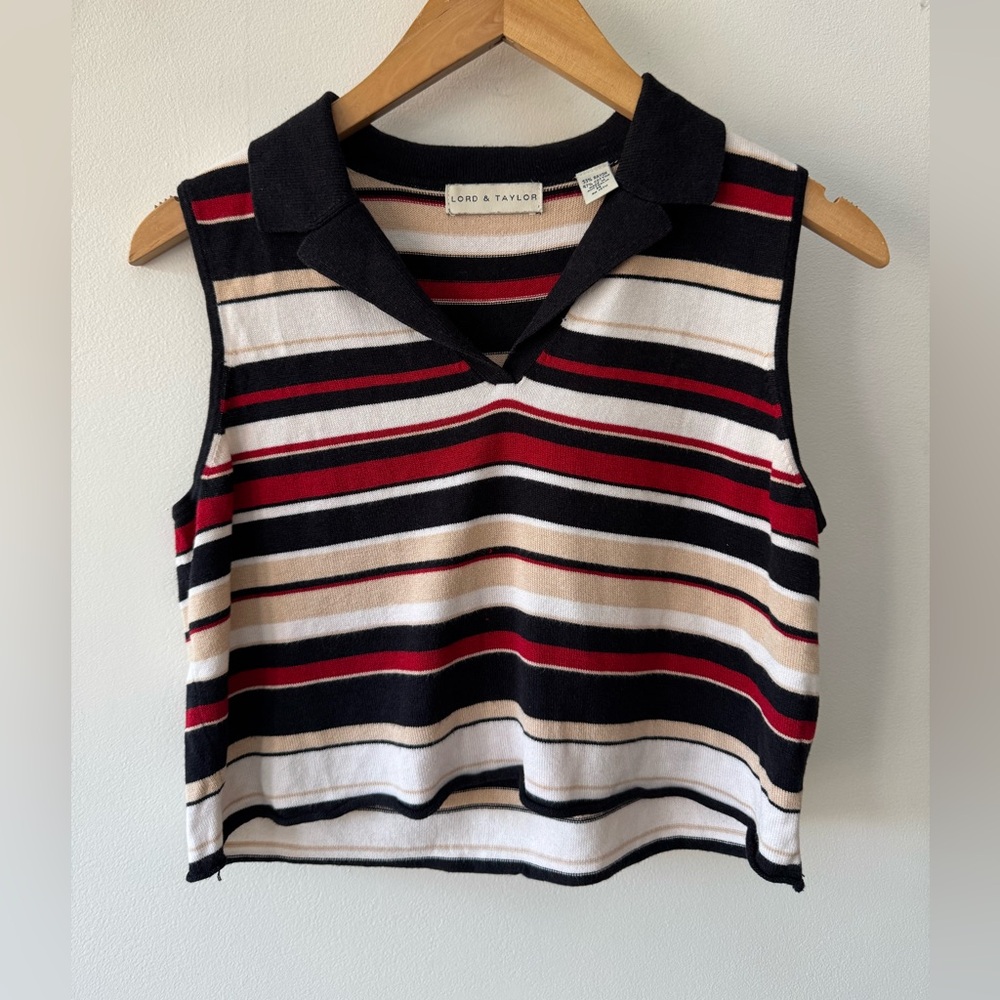 Lord & Taylor Vintage Cropped Polo Top Multicolor Striped Tank Top Medium